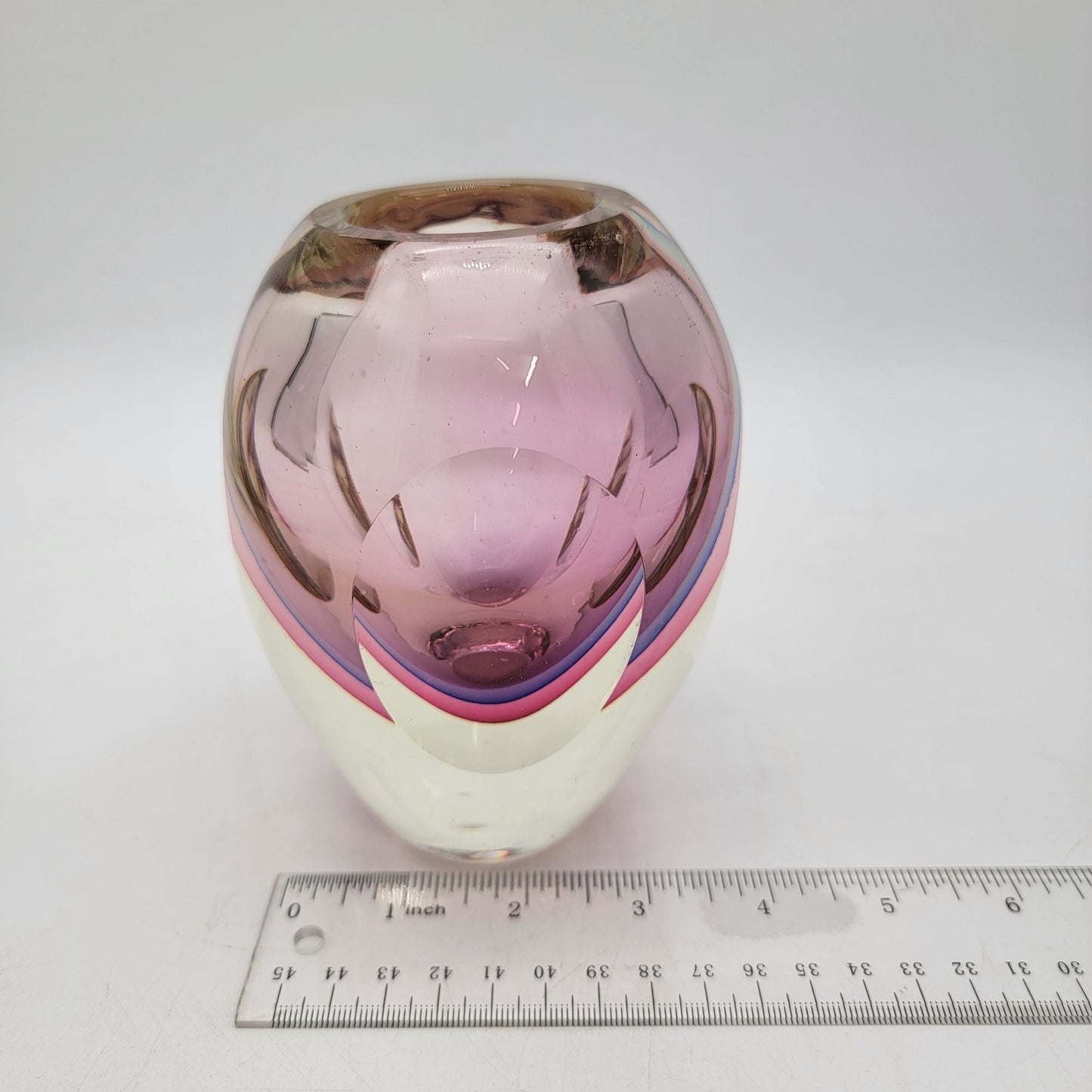 Flavio Poli Sommerso Murano Faceted Glass Vase Pink & Clear Mid-Century Modern