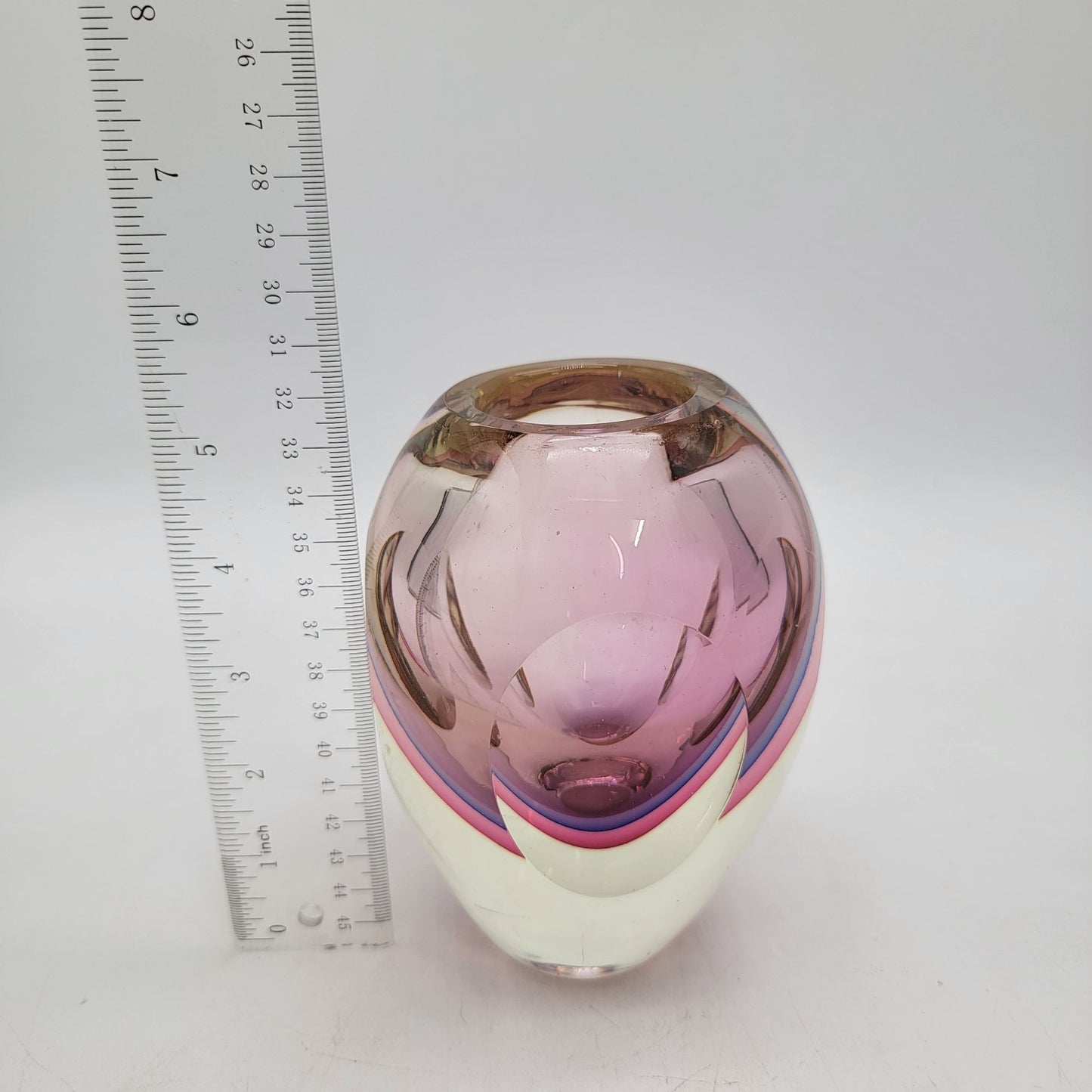 Flavio Poli Sommerso Murano Faceted Glass Vase Pink & Clear Mid-Century Modern