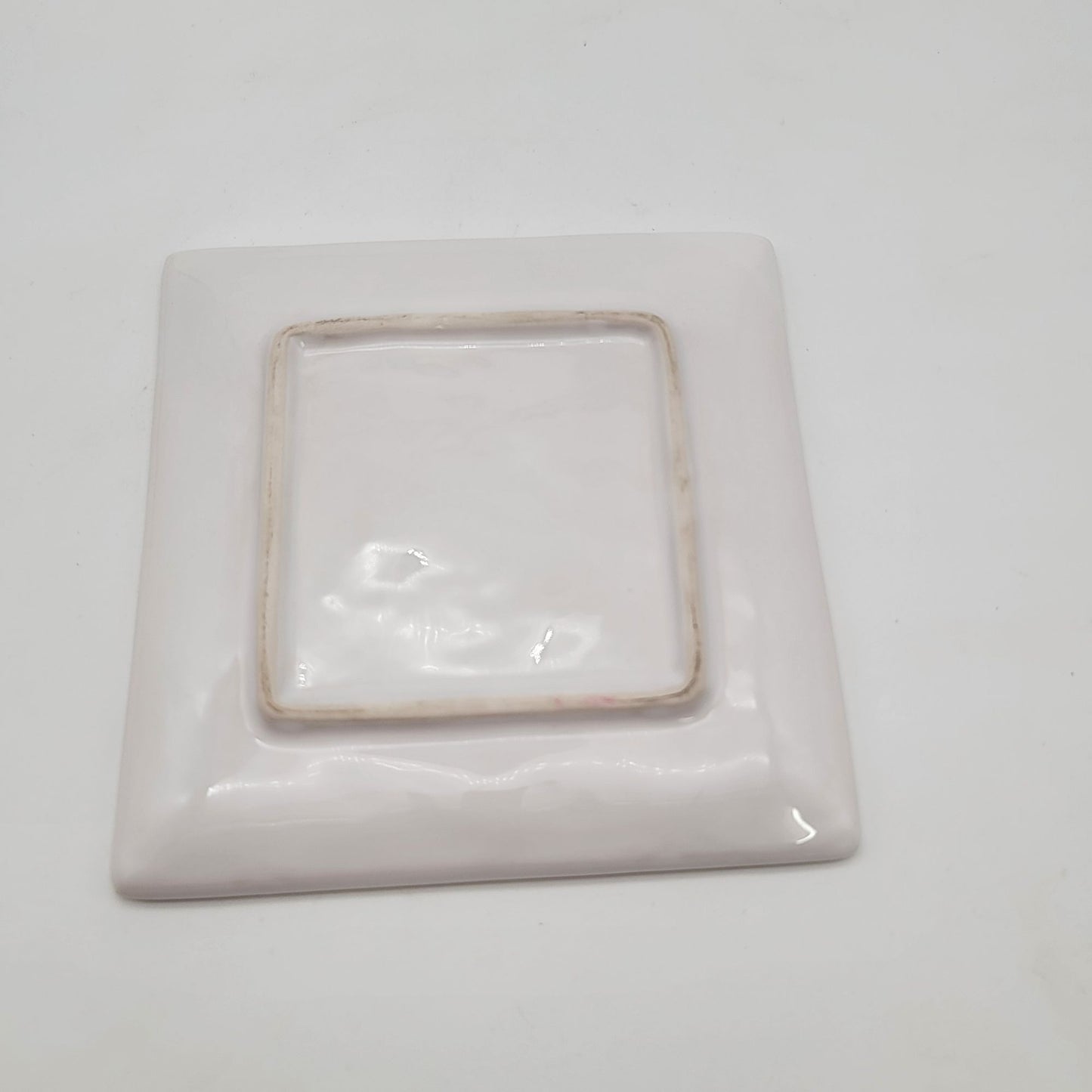 Square Ceramic Dish With Black Botanical Design On White Glaze
