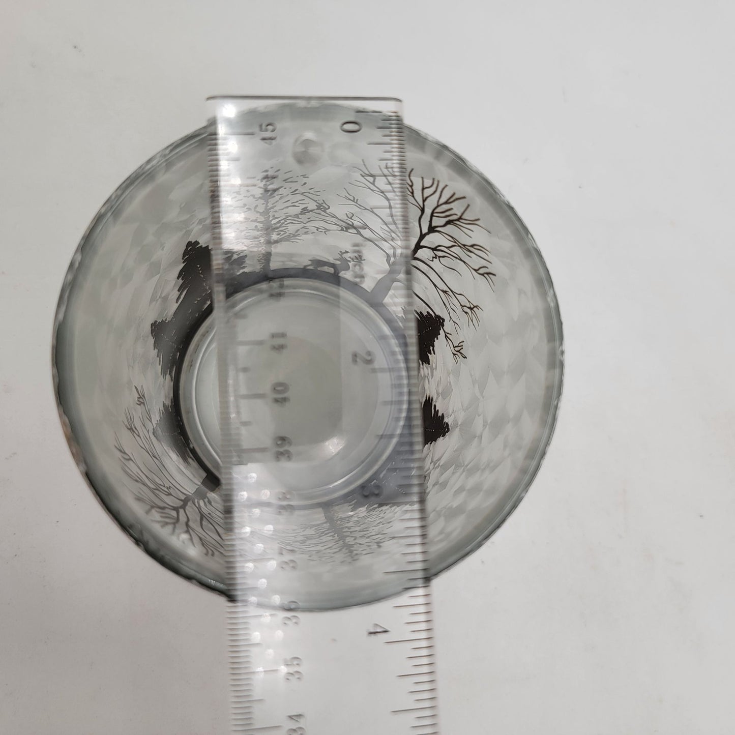 Frosted Etched Glass Candle Holder With Forest Scene