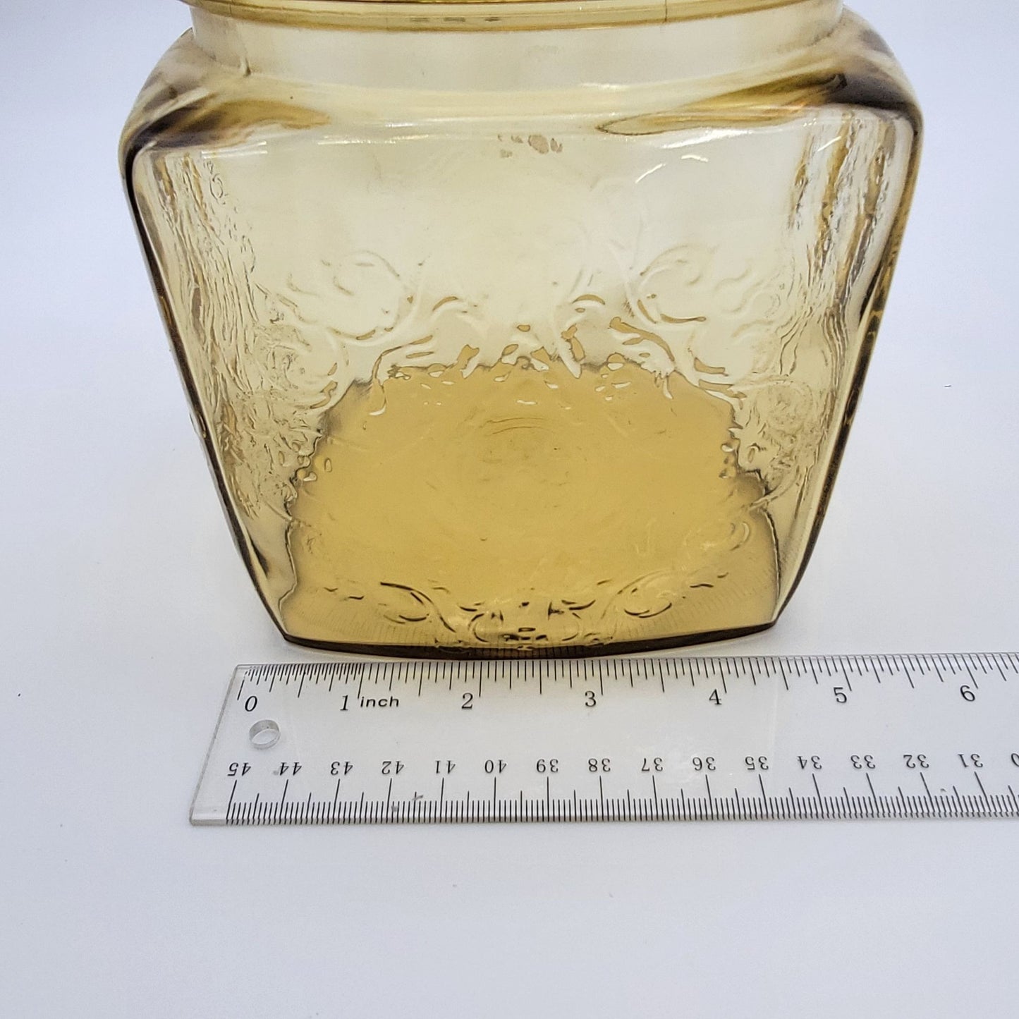 Vintage 1930s Depression Federal Glass Madrid Pattern Amber Glass Cookie / Biscuit Jar With Lid