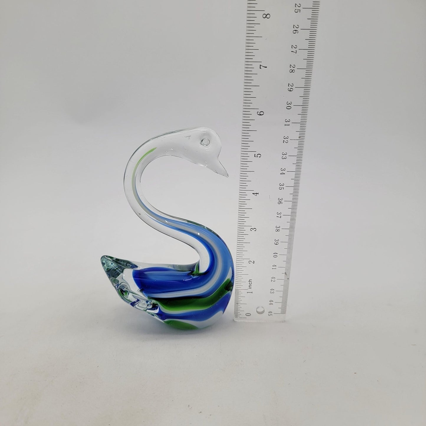 Vintage Art Glass Swan Sculpture Blue Green Swirled Sommerso