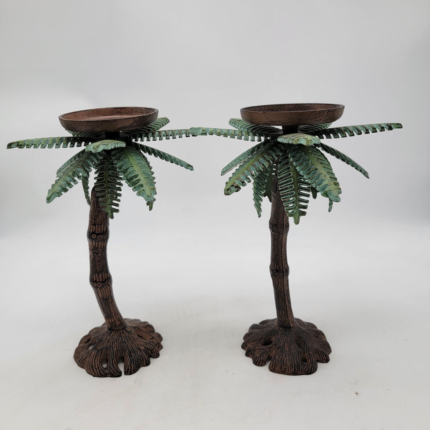 Palm Tree Metal Candle Holders Set of Two
