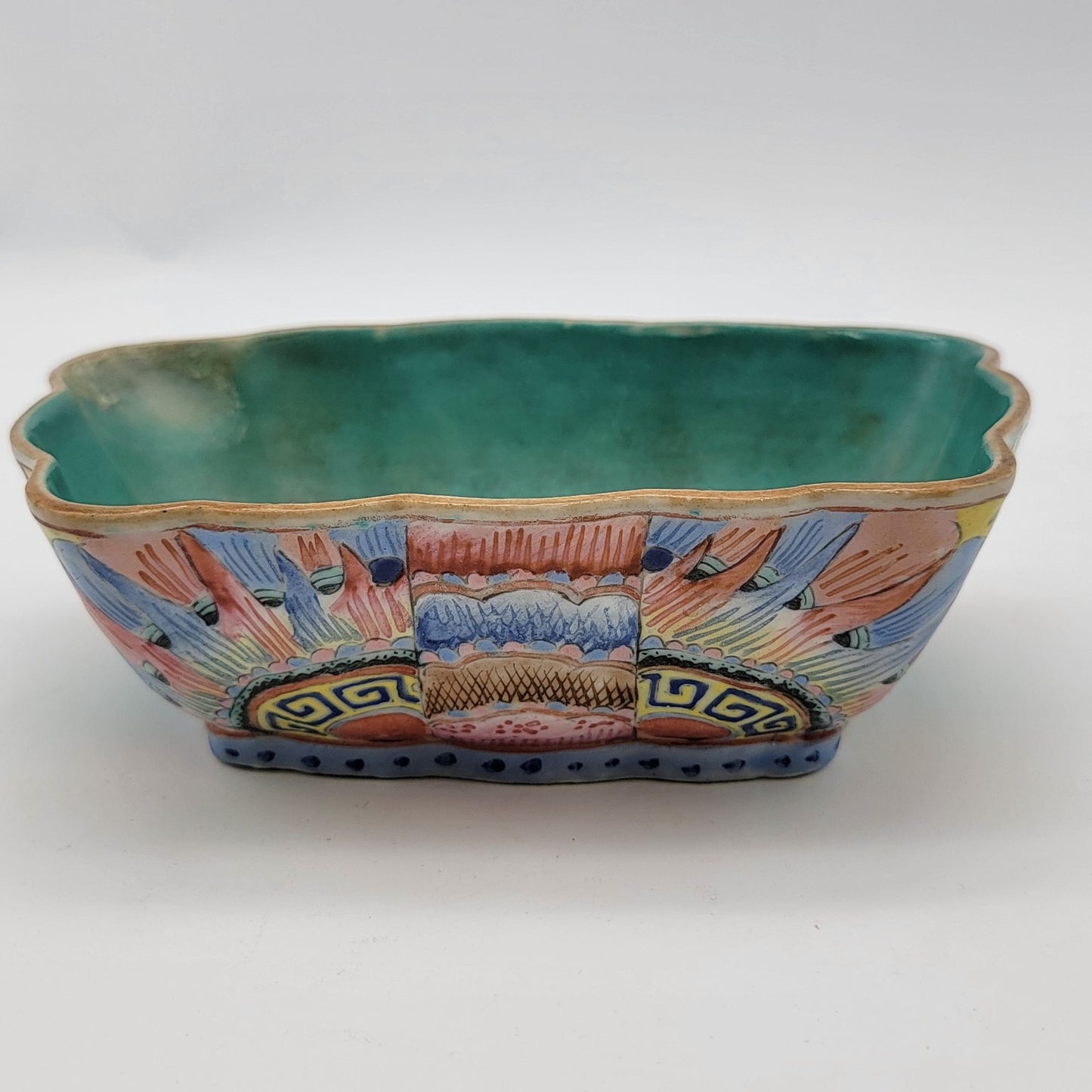 Antique Chinese Guangxu Period Famille Rose Moth Bowl