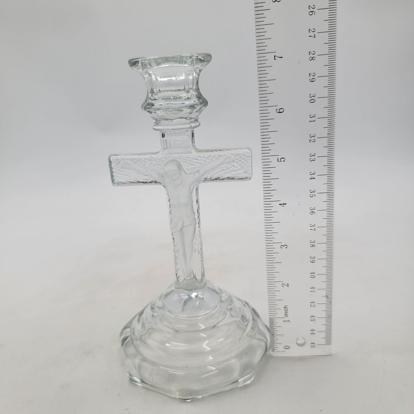 Vintage Pressed Glass Crucifix Cross Candle Holder