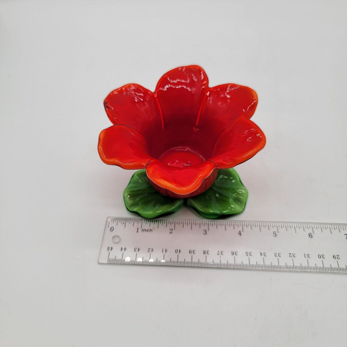 Hand Blown Glass Flower Candle Holder Red & Green