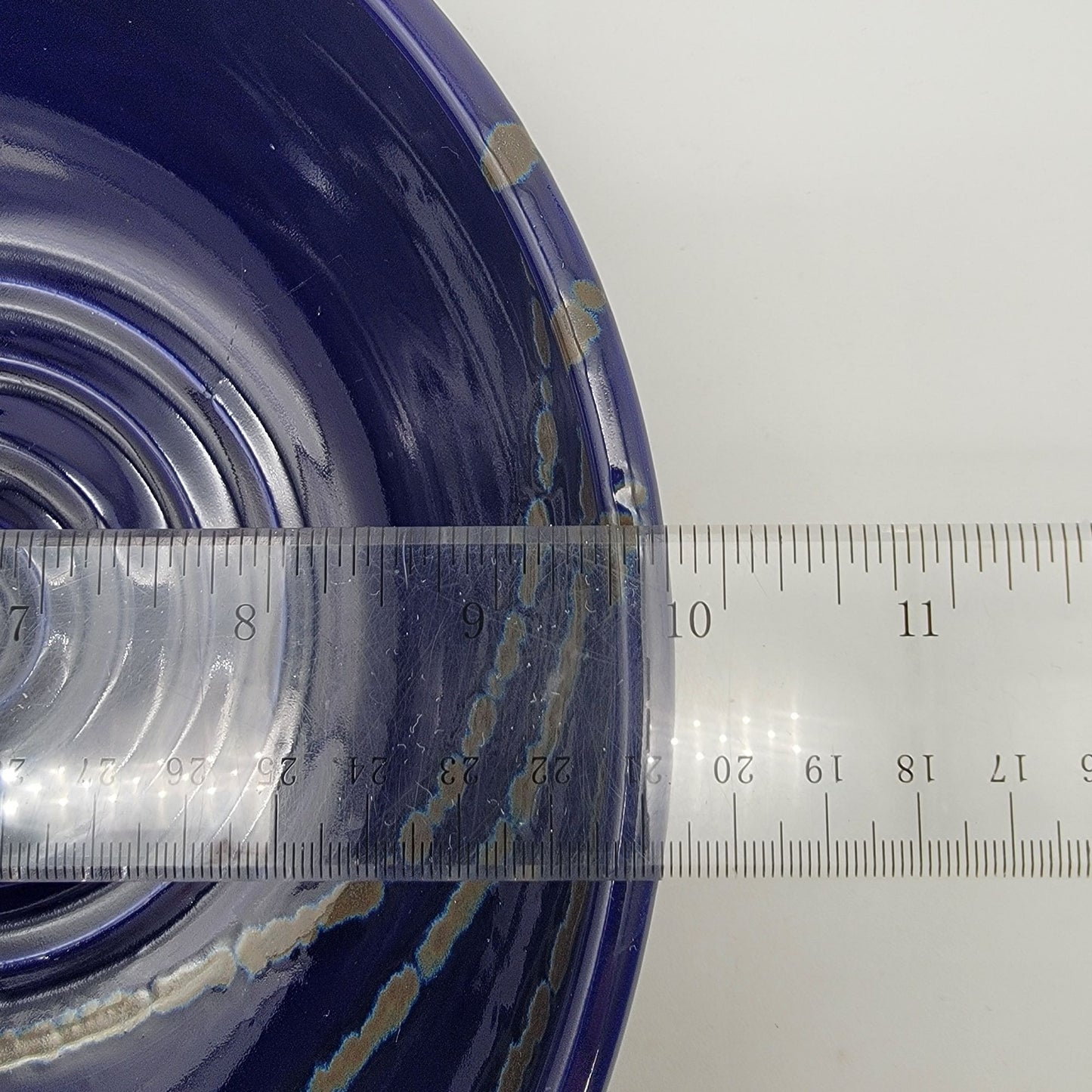 Signed Blue Art Pottery Bowl With Spiral Pattern & Glazed Accents