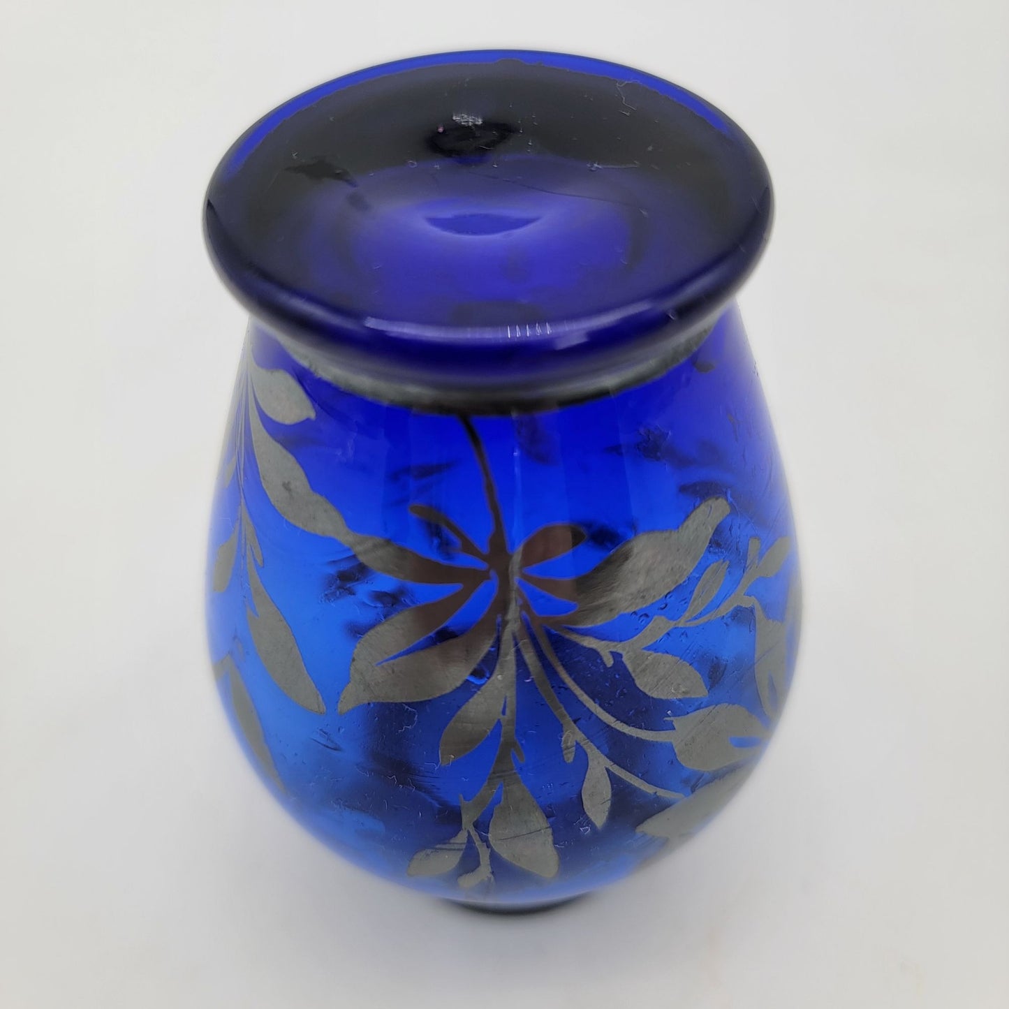 Vintage Cobalt Blue Glass Vase With Silver Overlay