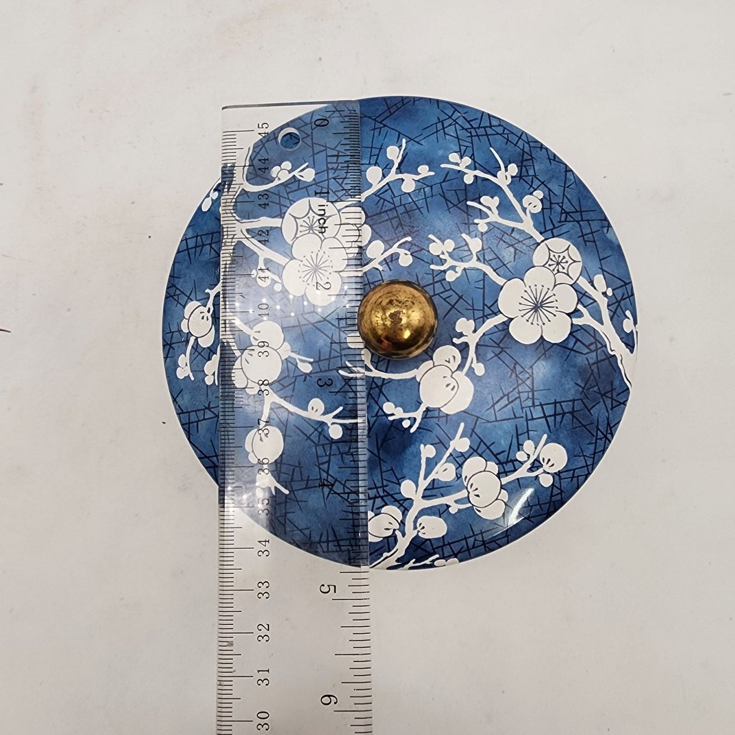 Vintage Daher England Tin Box With Lid Blue & White Blossom