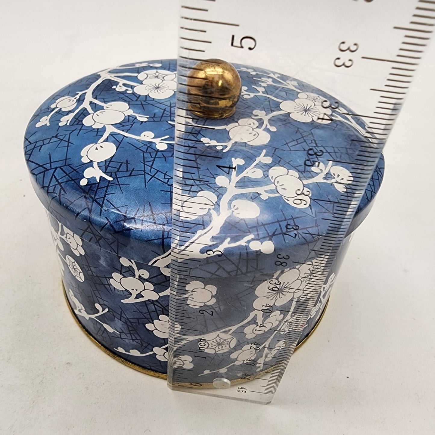Vintage Daher England Tin Box With Lid Blue & White Blossom