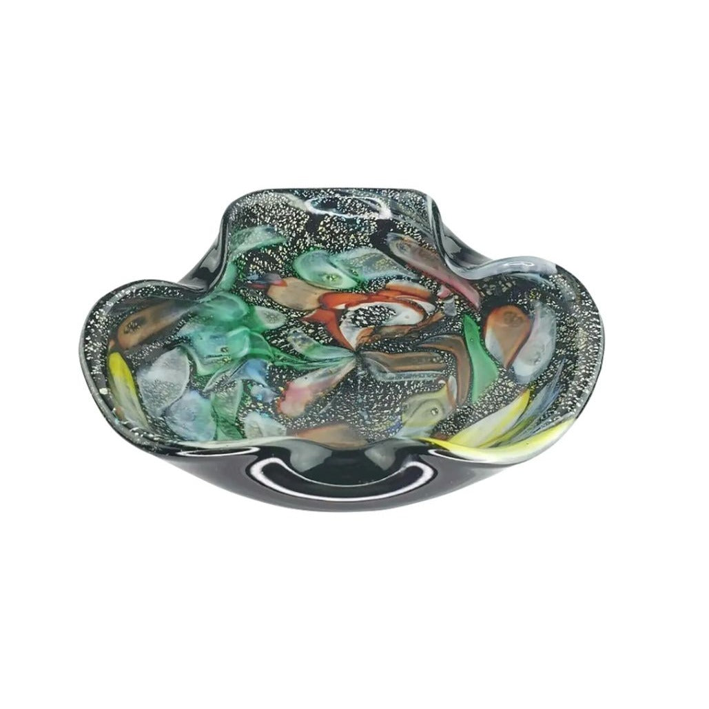 Mid 20th Century Avem Tutti Frutti Dino Martins Black Aventurine Murano Glass Bowl
