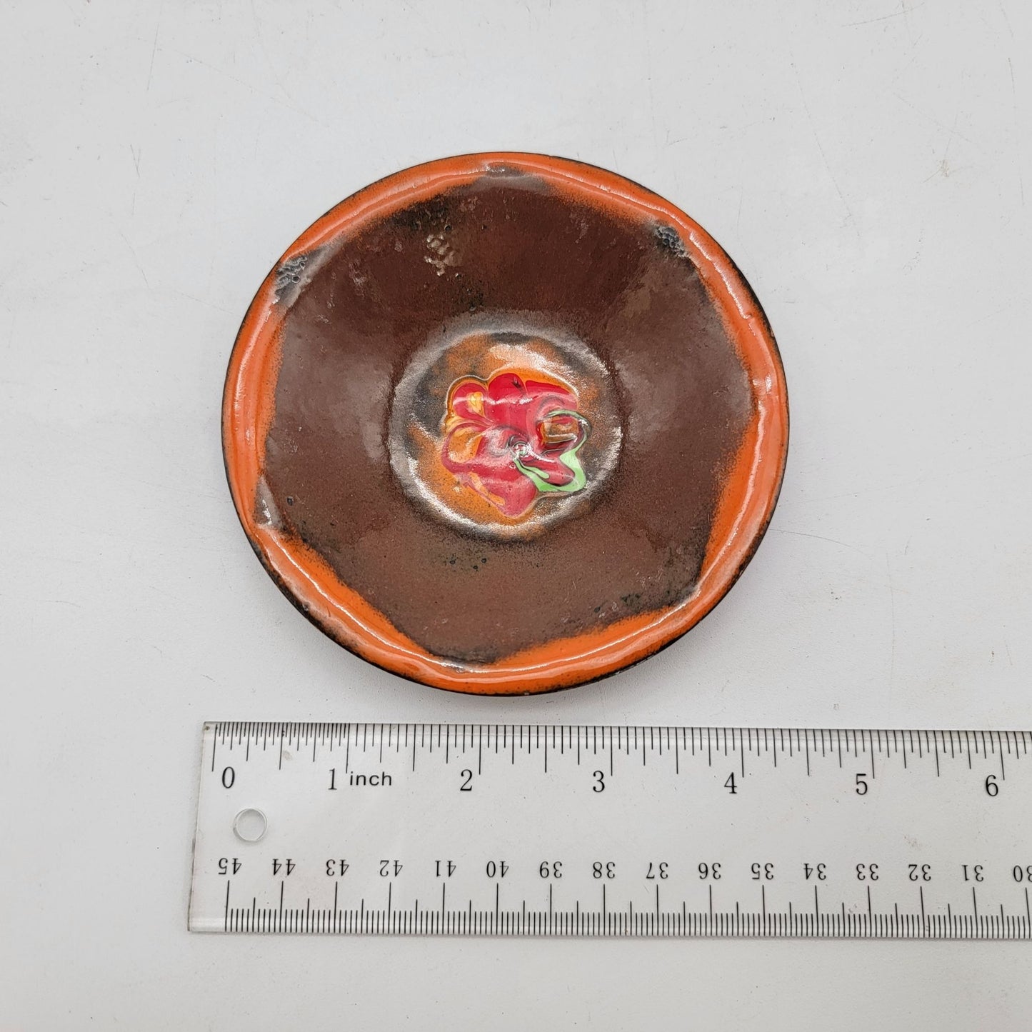 1970's Vintage Handcrafted Signed Enamel on Copper Dish