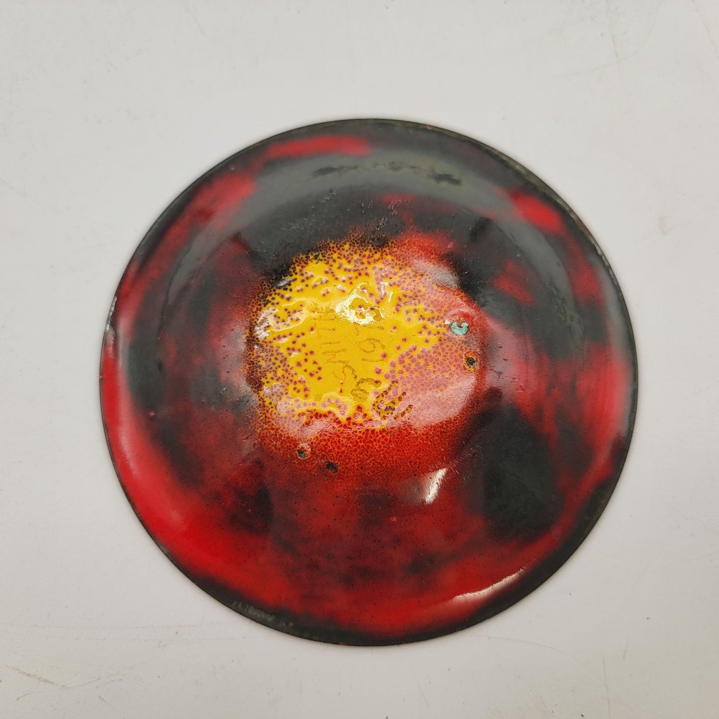 1970's Vintage Handcrafted Signed Enamel on Copper Dish