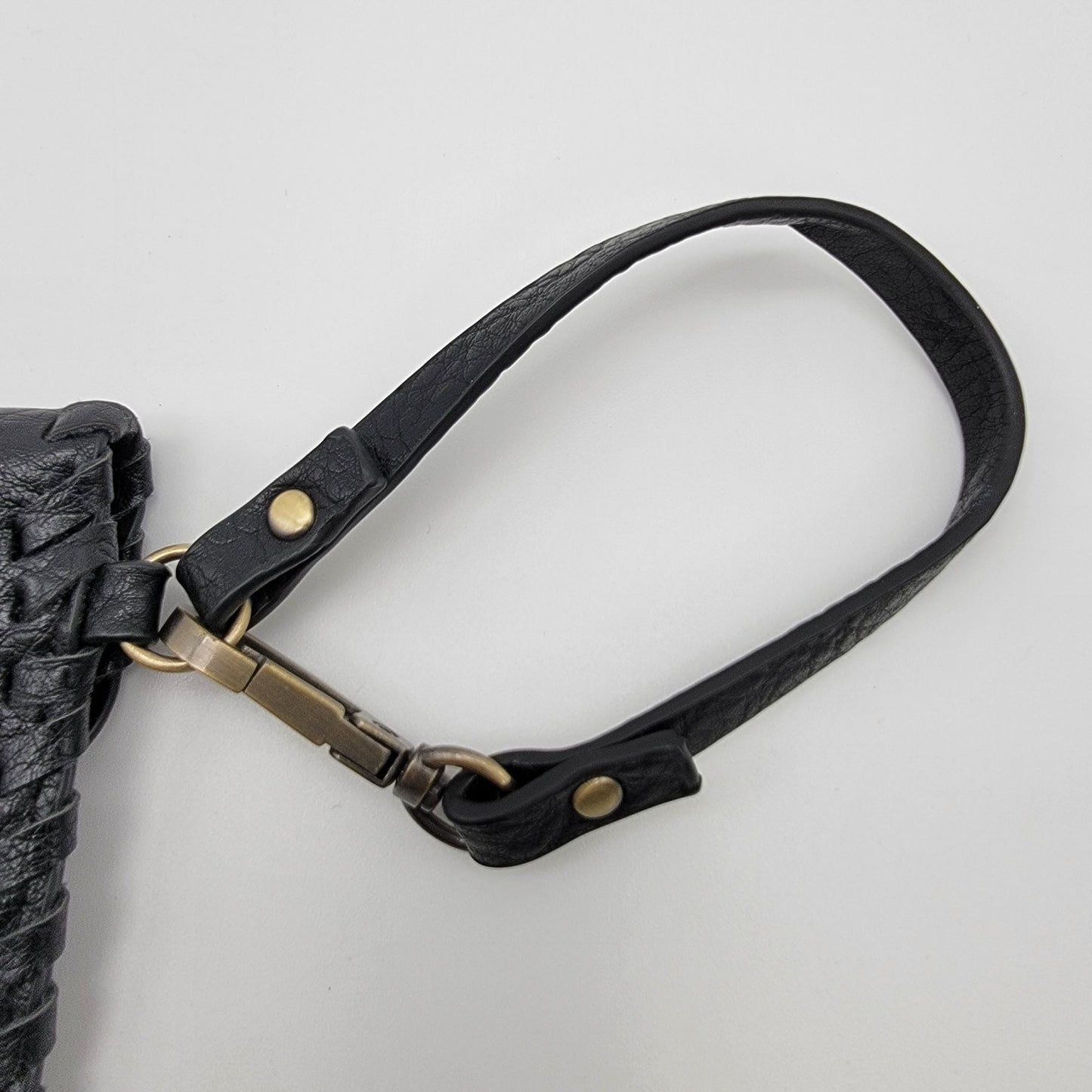 Black Leather Wristlet Clutch Wallet With Snap Closure & Hand-Stitched Edges