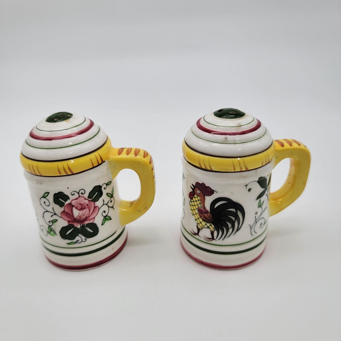 Ucagco PY Vintage Provincial Rooster & Roses Milk Pitcher & Salt And Pepper Shaker Set