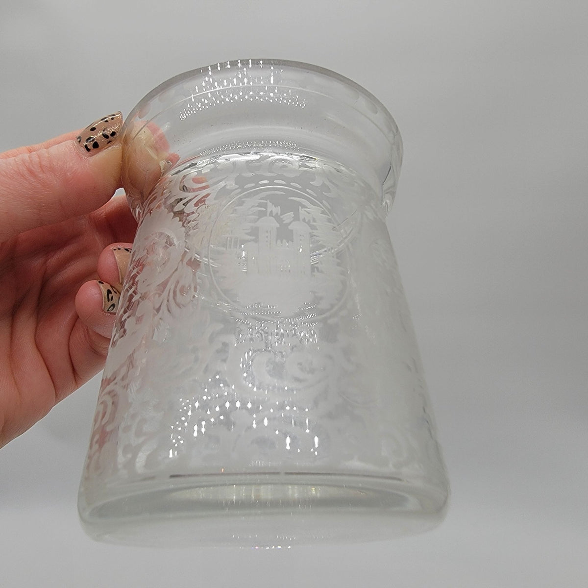 Vintage EAPG Etched Glass Jam Jar With Lid