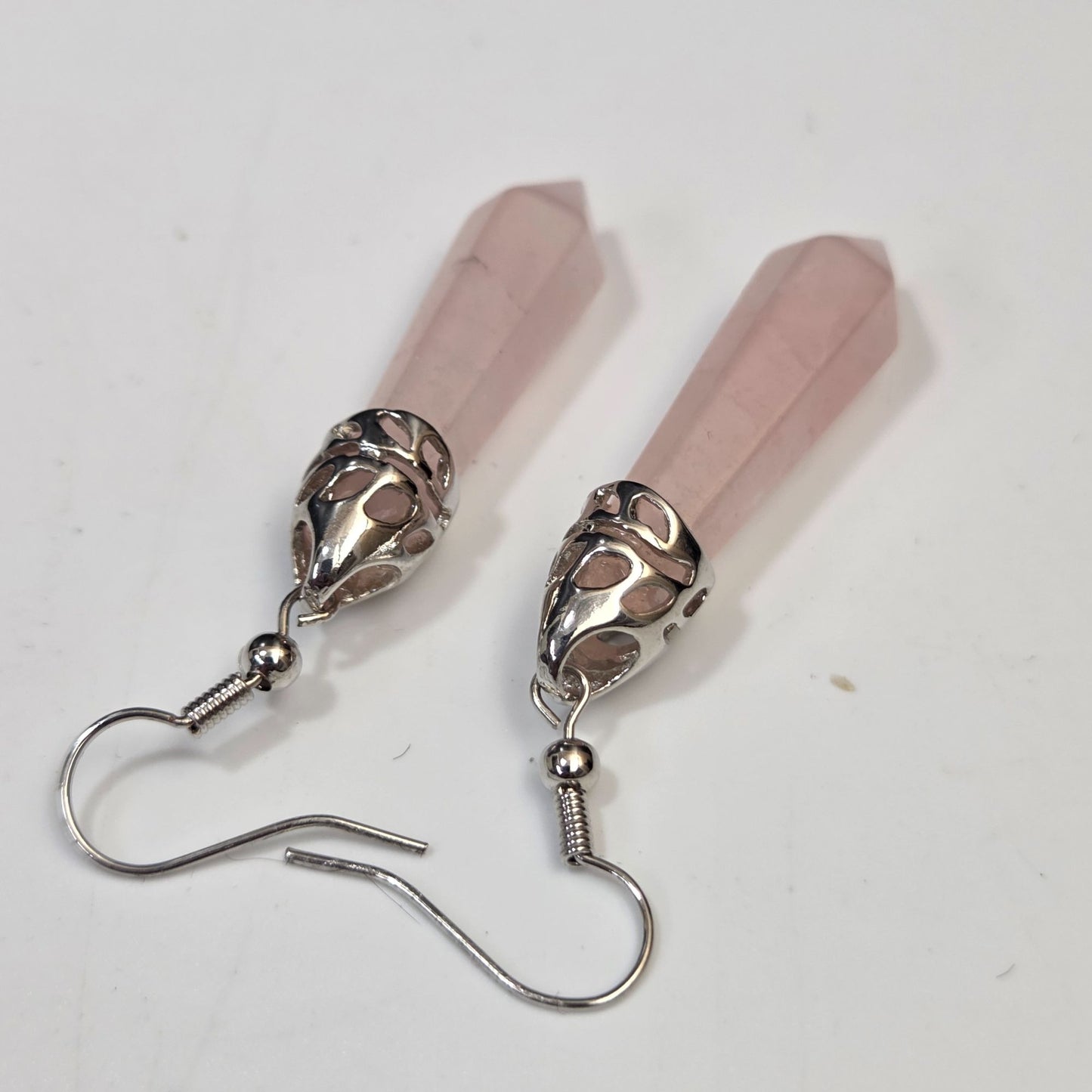 Rose Quartz Point Dangle Earrings