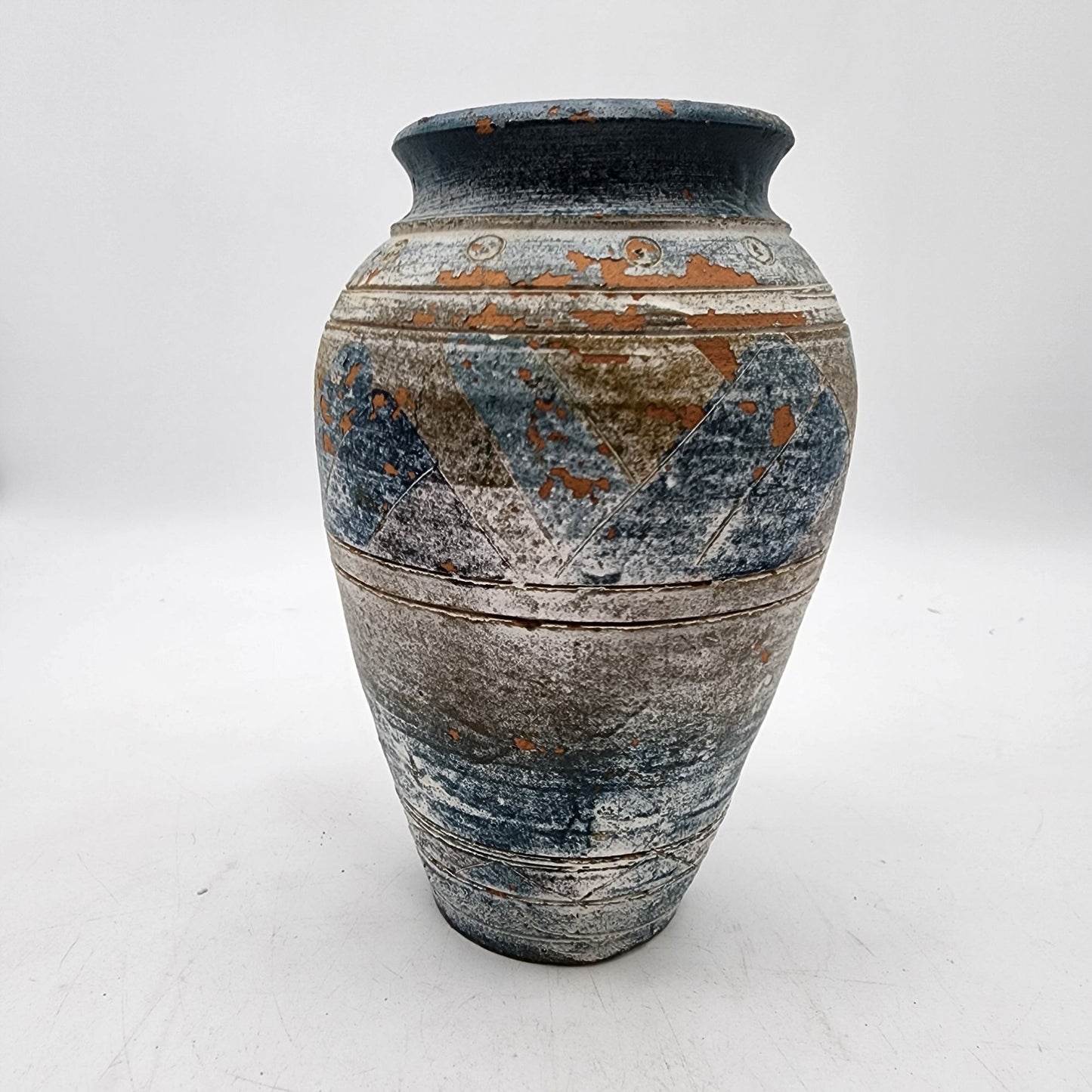 Vintage Hand-Painted Earthenware Vase With Geometric Patterns