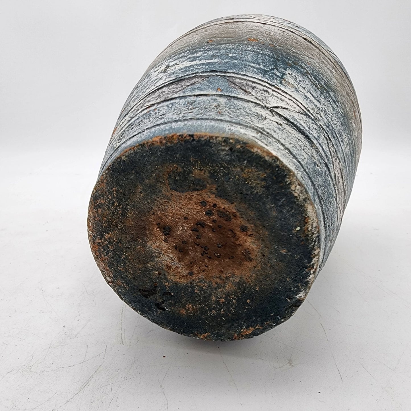 Vintage Hand-Painted Earthenware Vase With Geometric Patterns