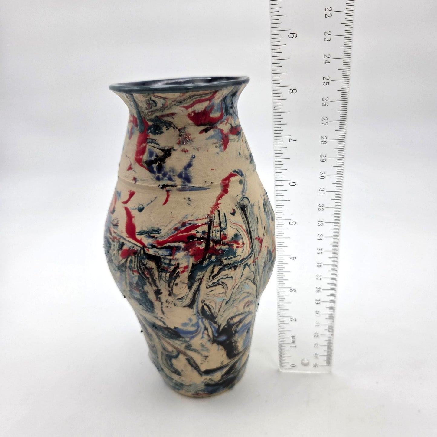 Signed L. Schubert Marbleized Art Pottery Vase Unique Multicolor Swirl