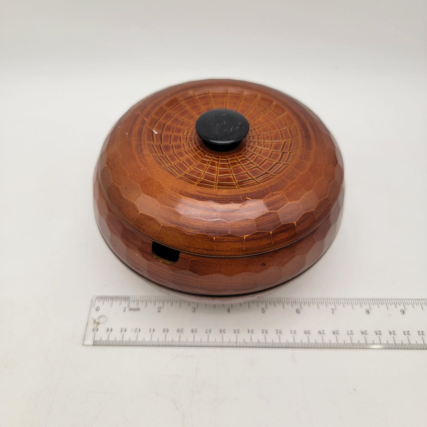 Vintage Japanese Rice Server Bowl w/ Lid Hand Carved Honeycombed Wood Lacquered