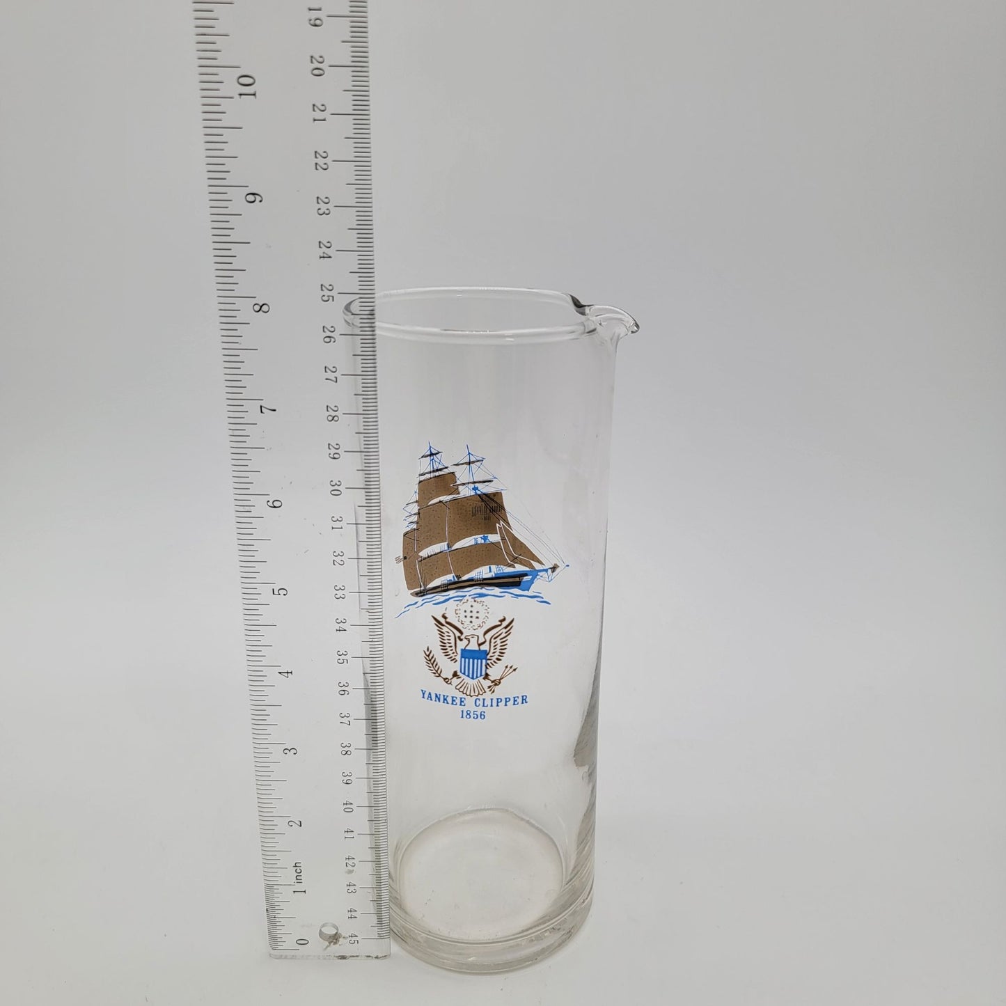 Vintage Yankee Clipper Ship 1856 Glass Handle less Pitcher