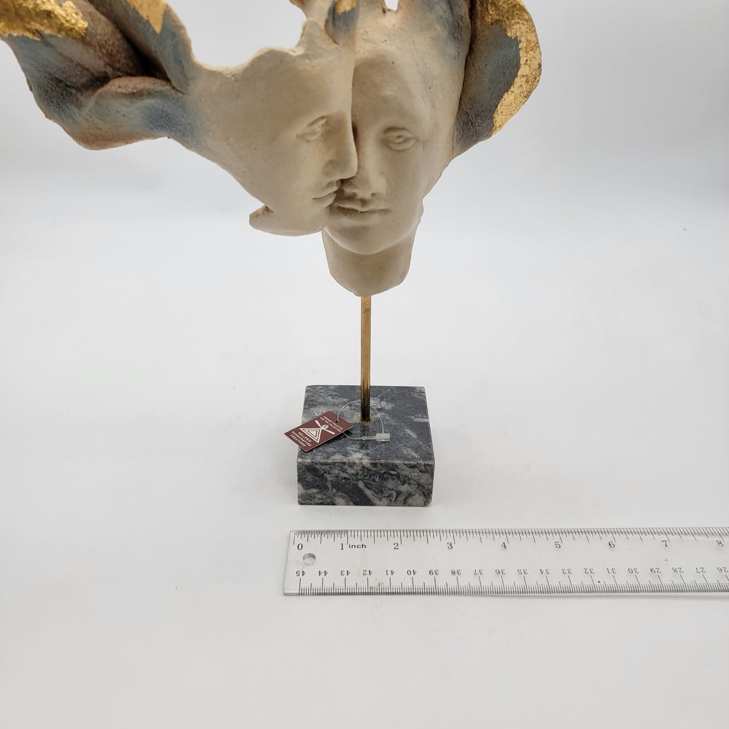 Hellenic Handcrafted Creations Abstract Faces Sculpture With Marble Base & Gold Leaf