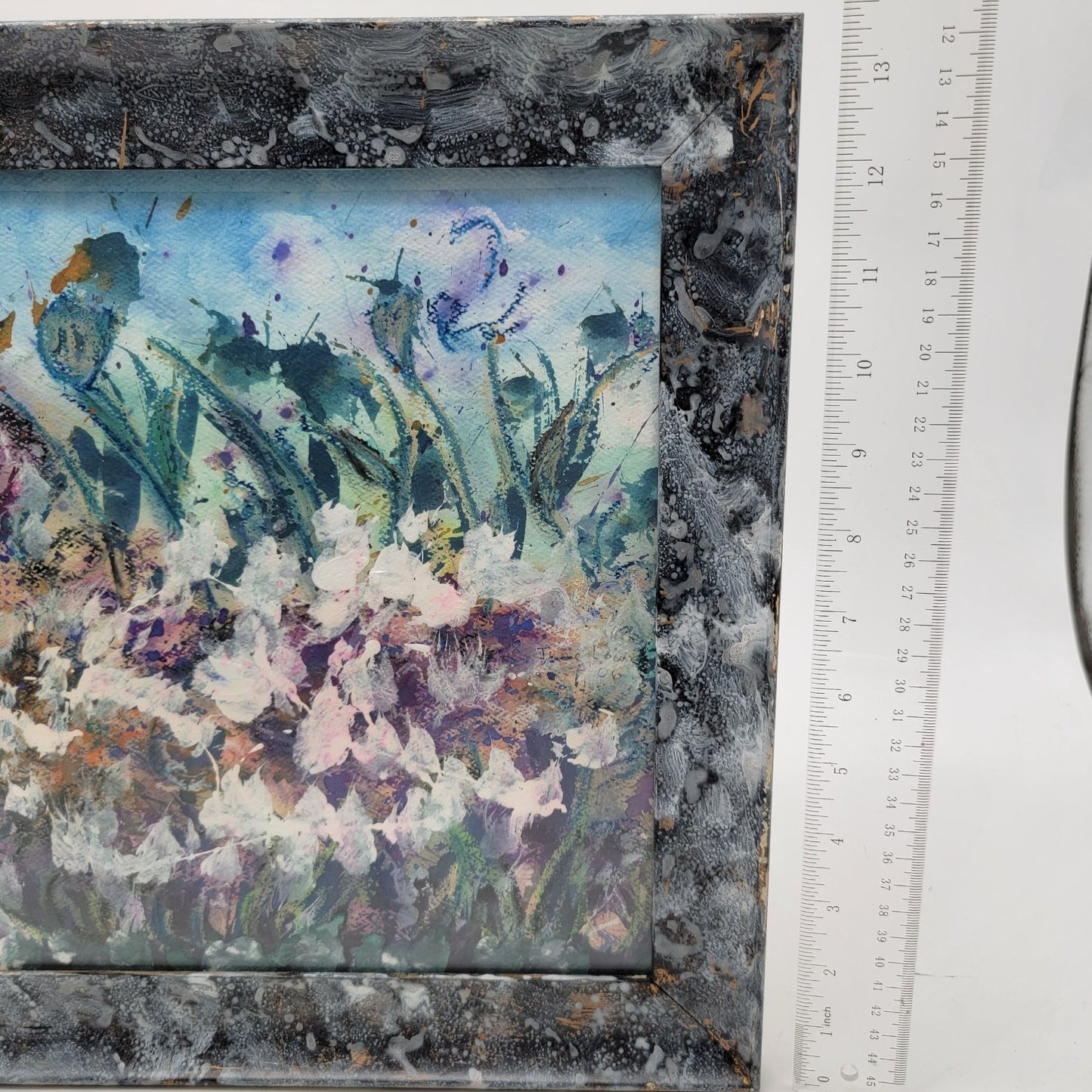 Garden of Wildflowers Painting Floral Scene Signed June Lowe 2006 With Painted Frame