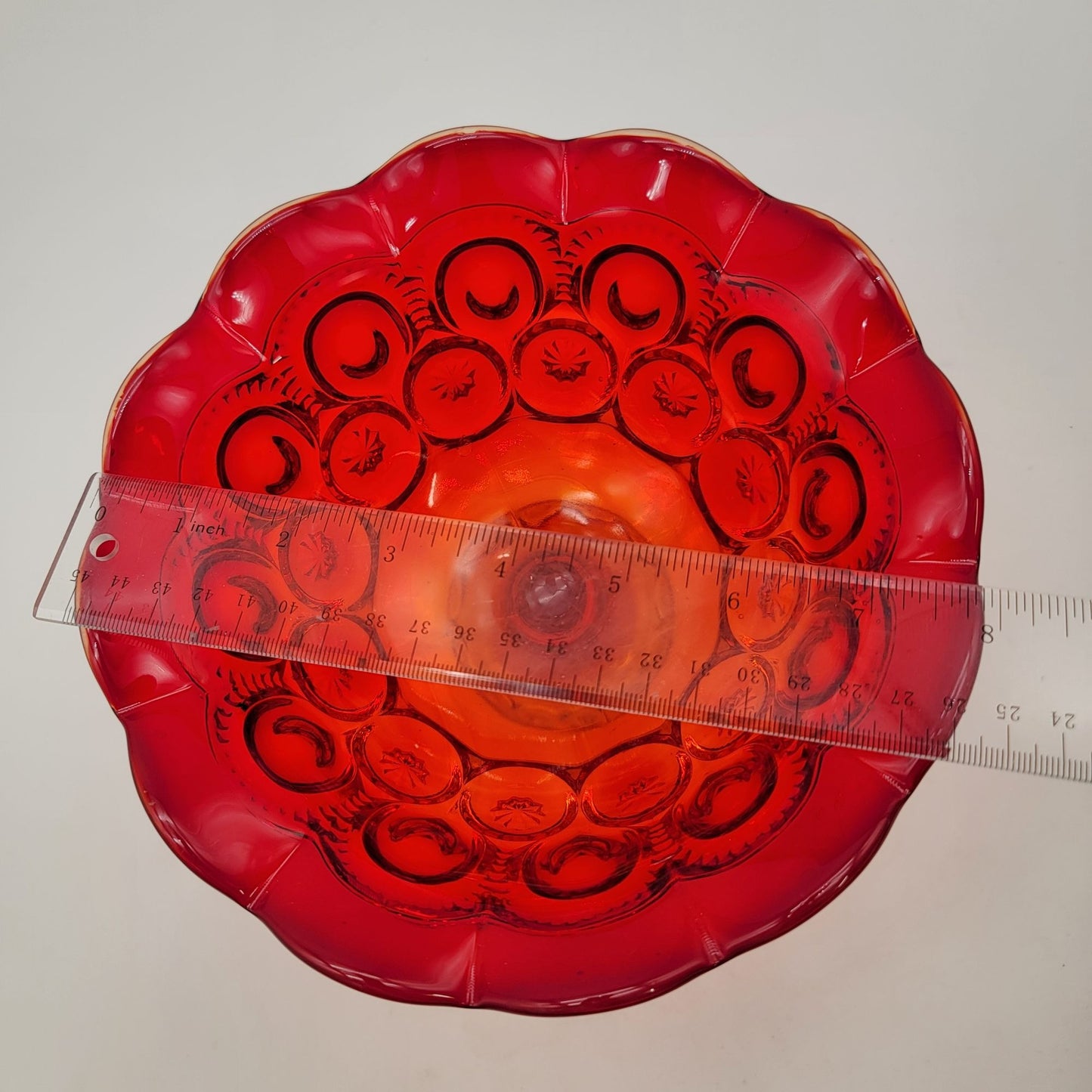 Vintage LE Smith Amberina Glass Moon & Stars Compote