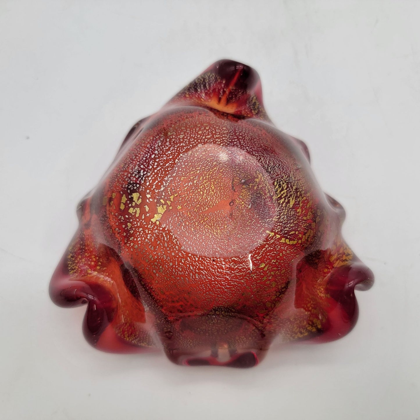 Vintage Murano Glass Ashtray Bowl Red & Gold Fleck Mid-Century Art Piece