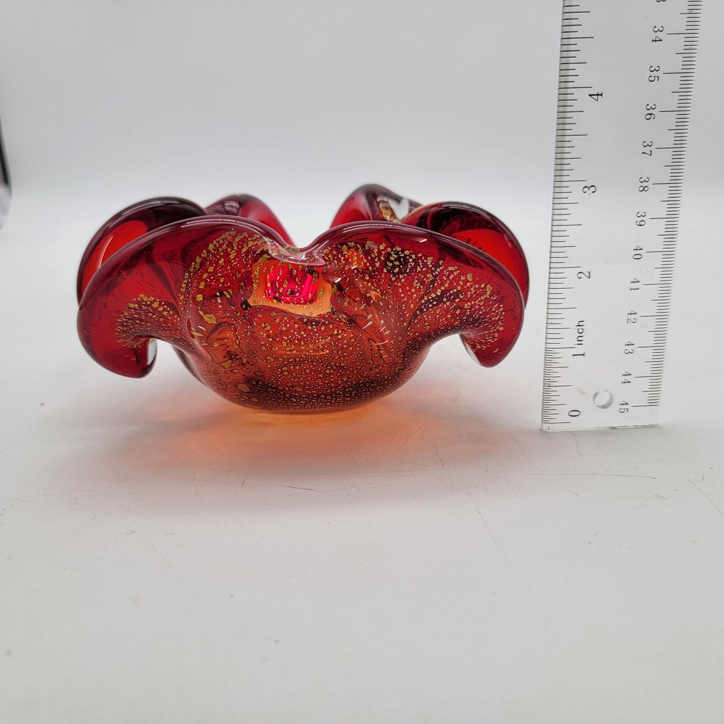 Vintage Murano Glass Ashtray Bowl Red & Gold Fleck Mid-Century Art Piece