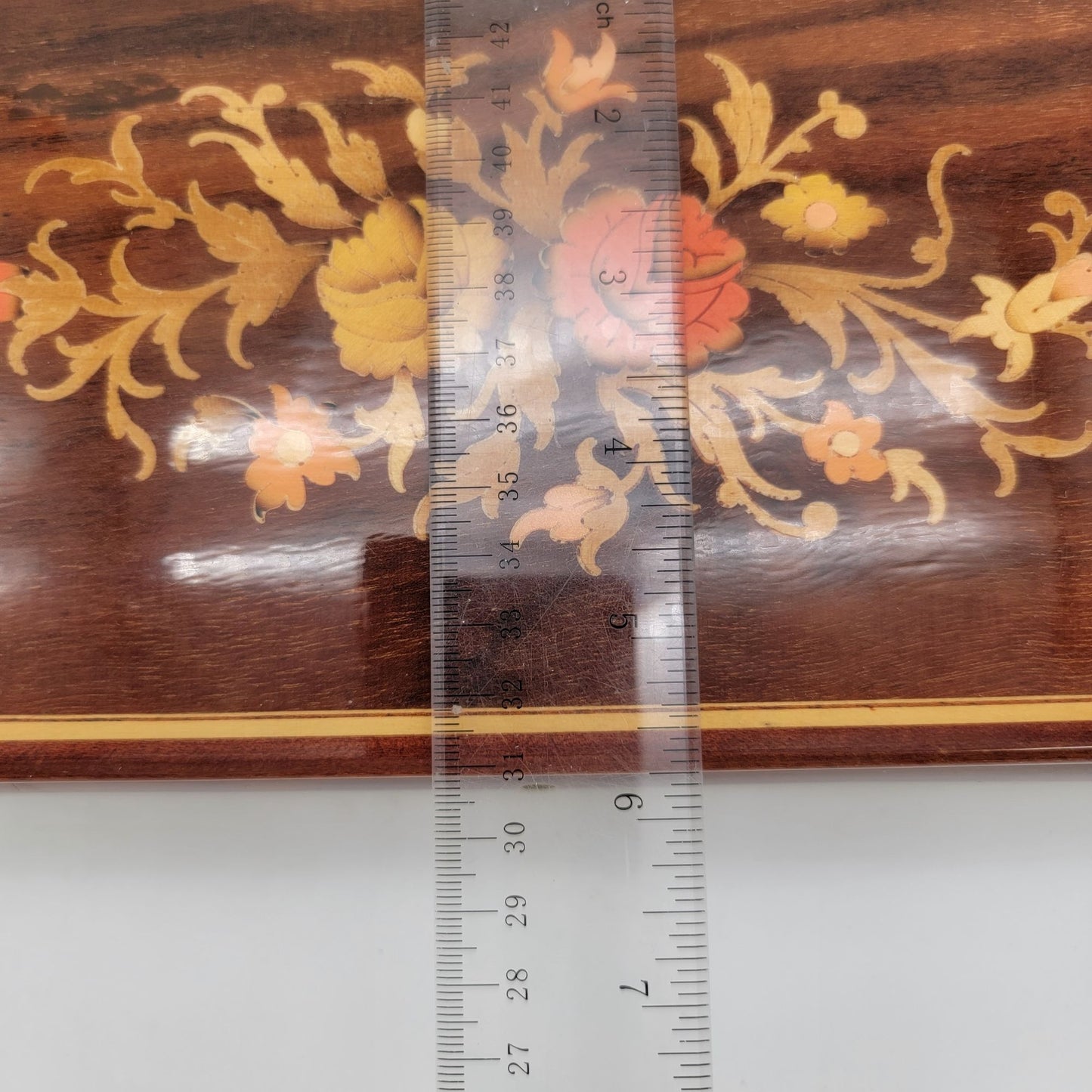 Vintage Italian Sorento Reuge Wooden Footed Floral Music Jewelry Box