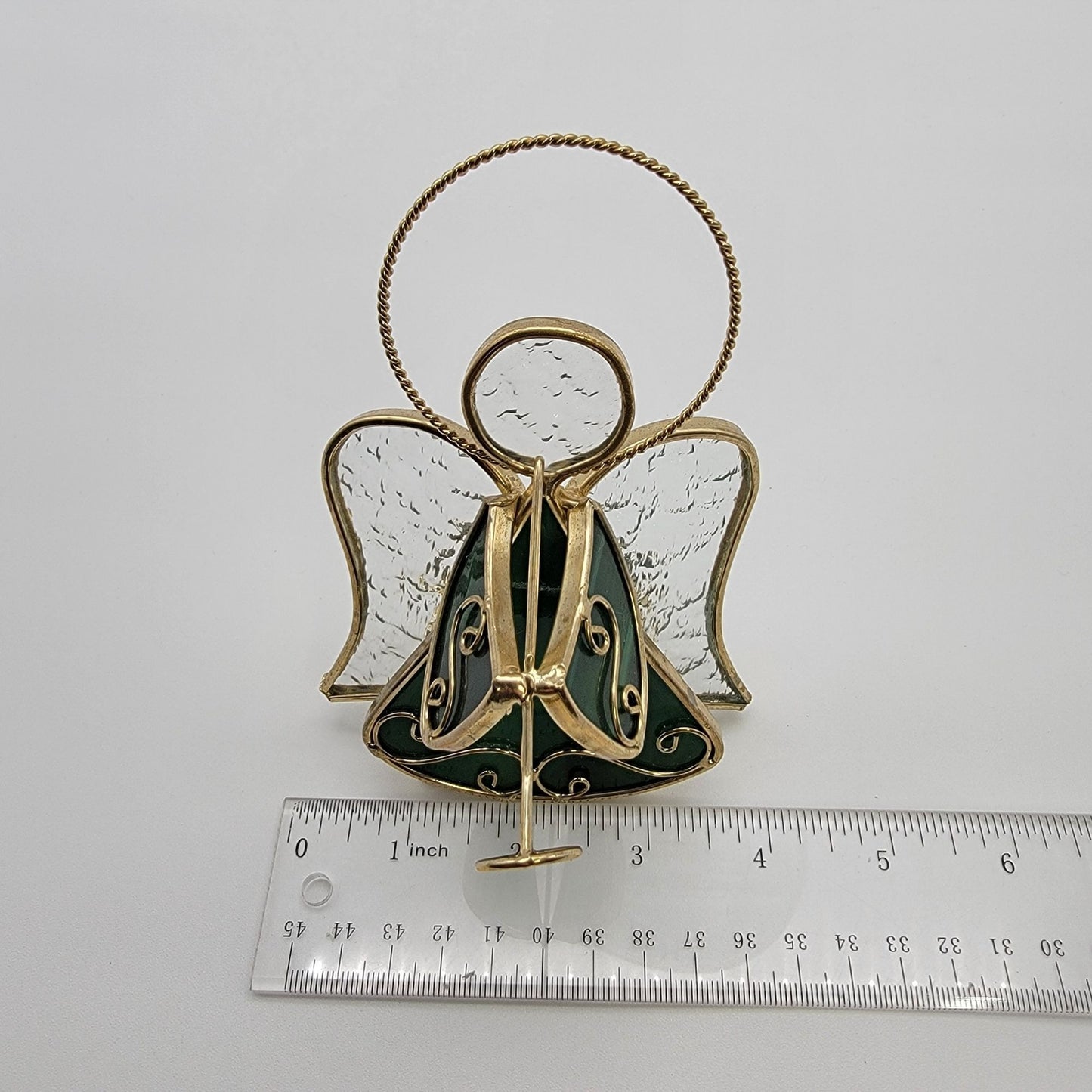 Vintage Stained Glass Green Angel Candle Holder -as found