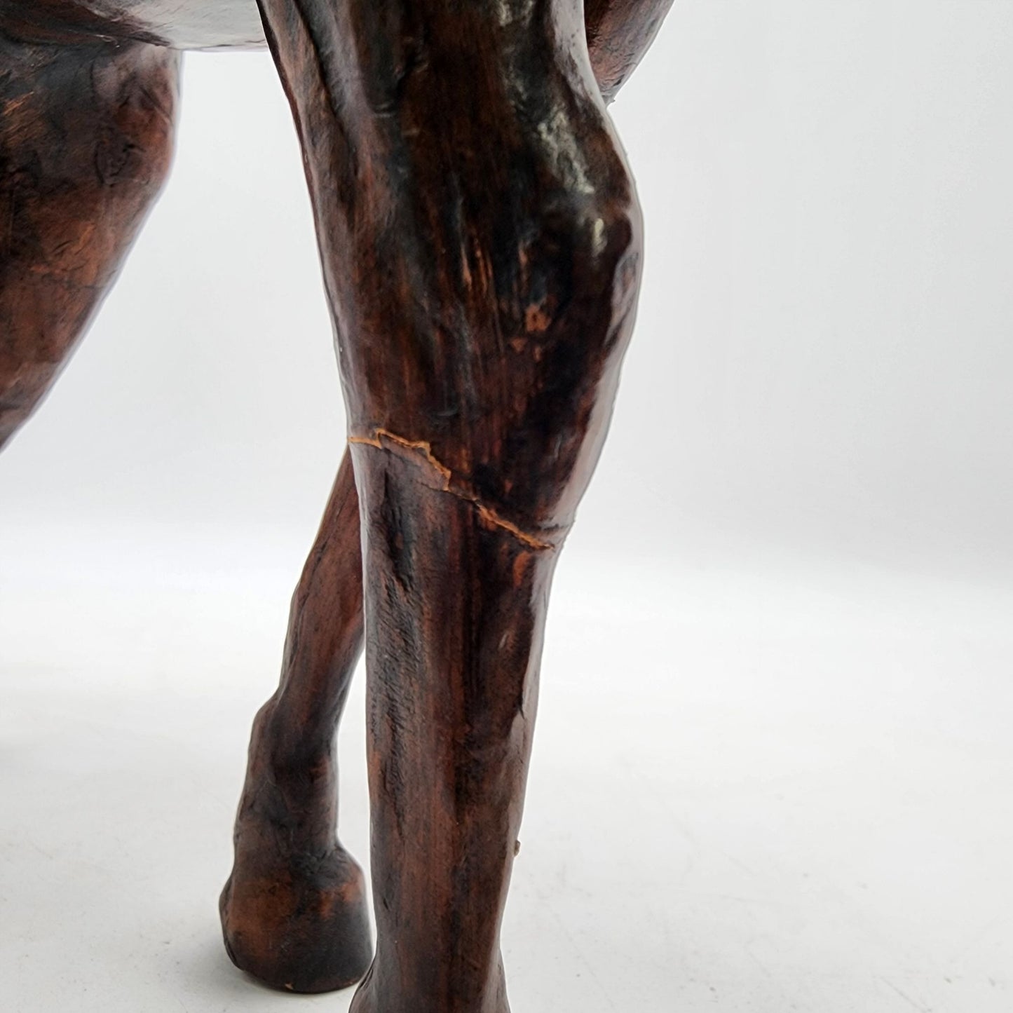 Vintage Leather Wrapped Hand-Carved Wooden Horse Figurine