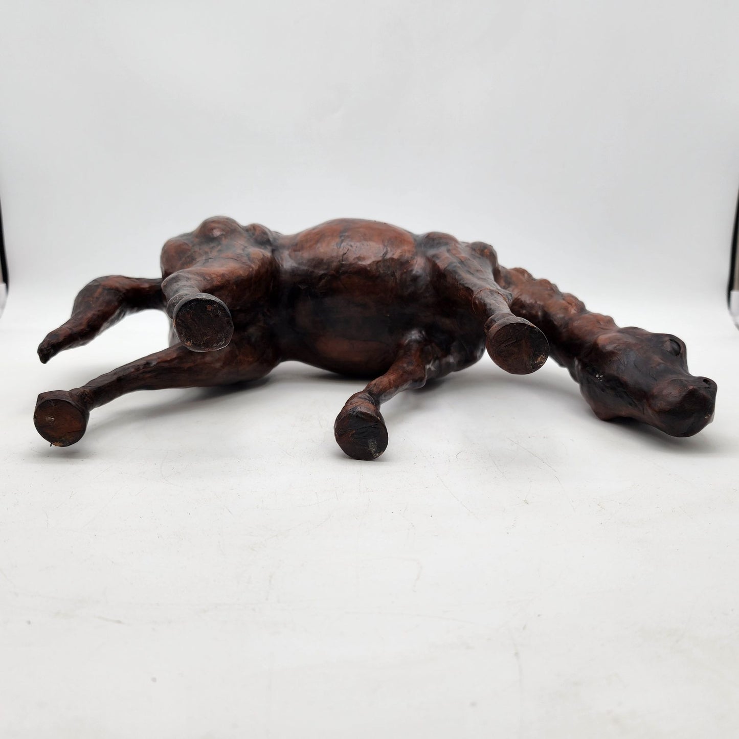 Vintage Leather Wrapped Hand-Carved Wooden Horse Figurine