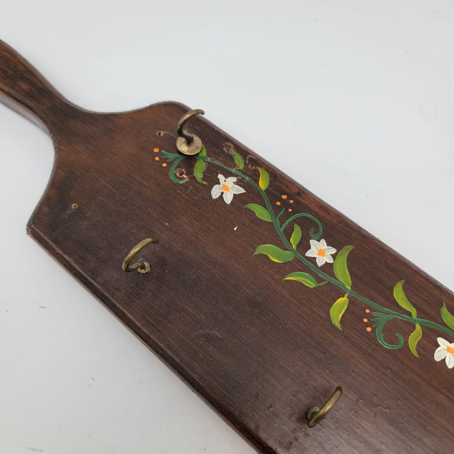 Vintage Hand-Painted Wooden Key Holder With 4 Hooks