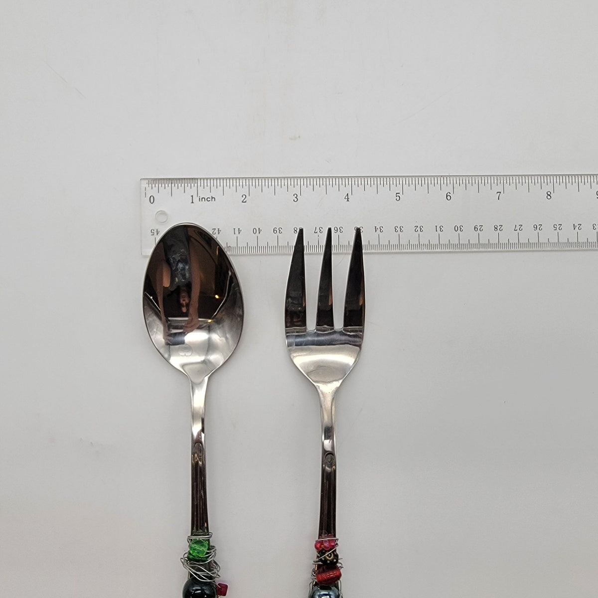 Festive Beaded Stainless Steel Serving Utensils Fork & Spoon Set