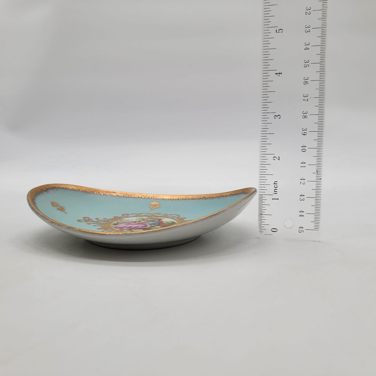 Vintage Bleu Celeste Porcelain Oval Dish With Courting Couple
