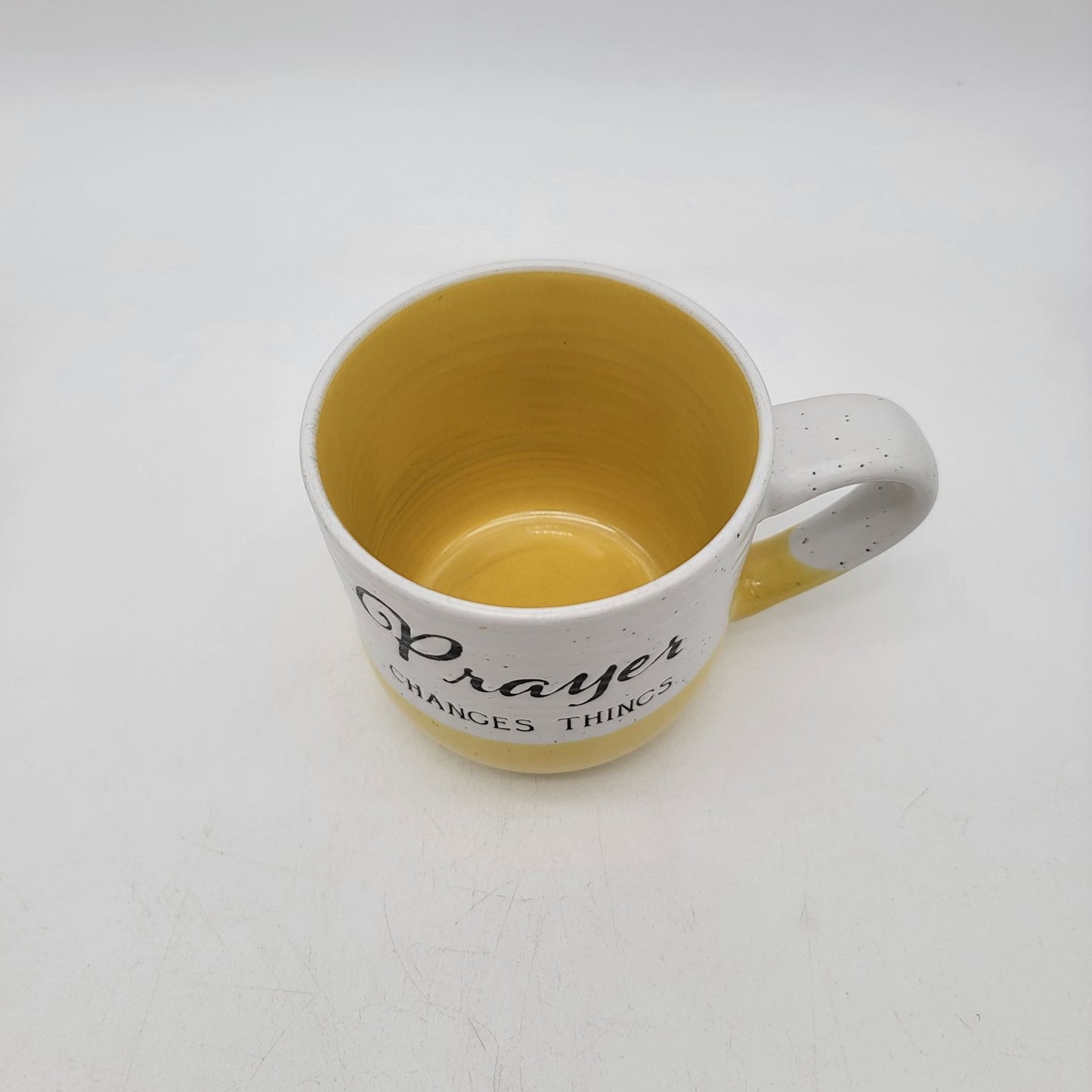 Prayer Changes Things Yellow & White Ceramic Mug