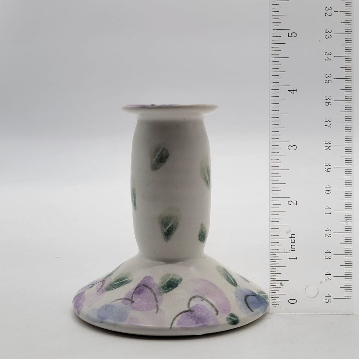 Signed Art Pottery Purple Floral Single Candle Holder