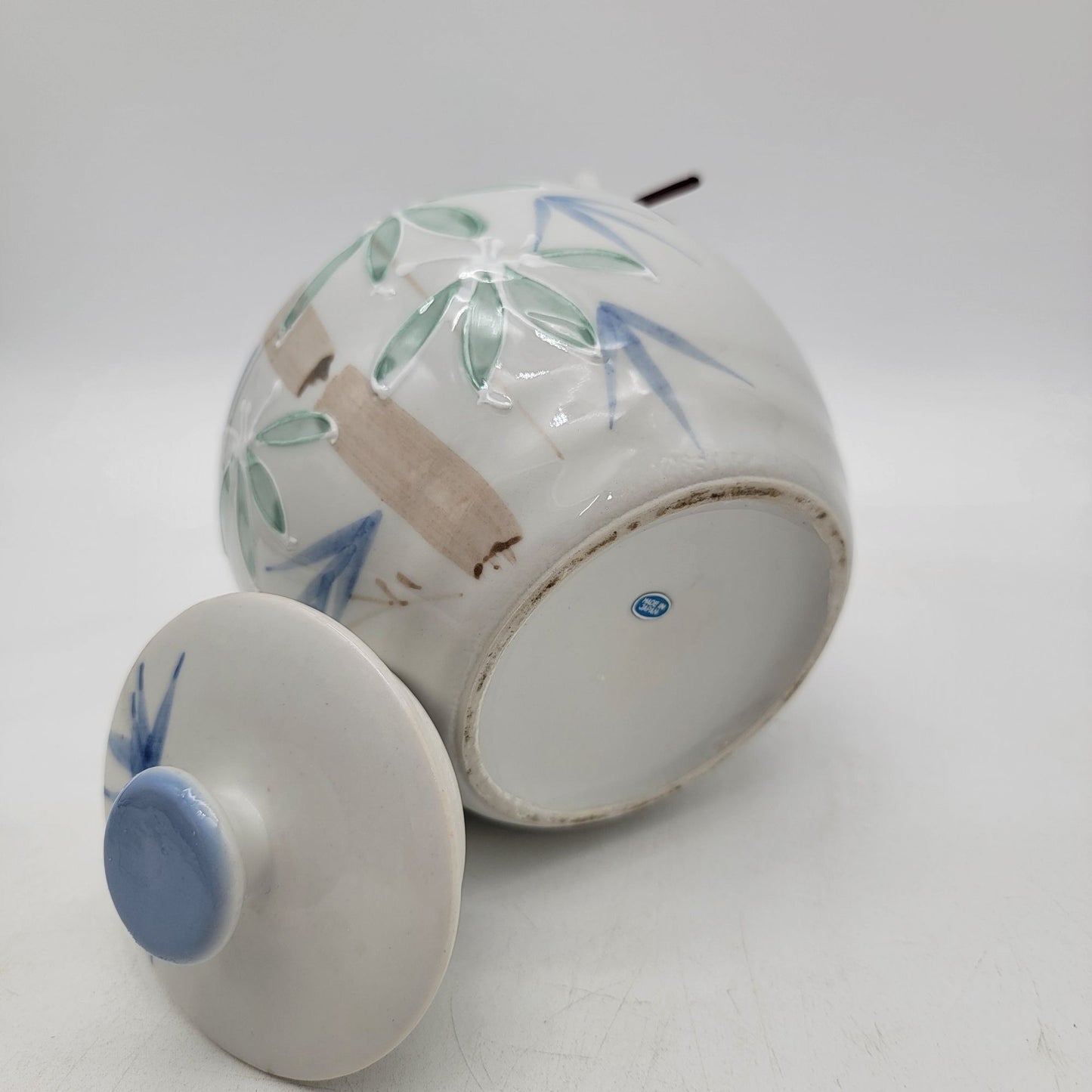 Vintage Japanese Porcelain Teapot & Cup Set With Bamboo Handle