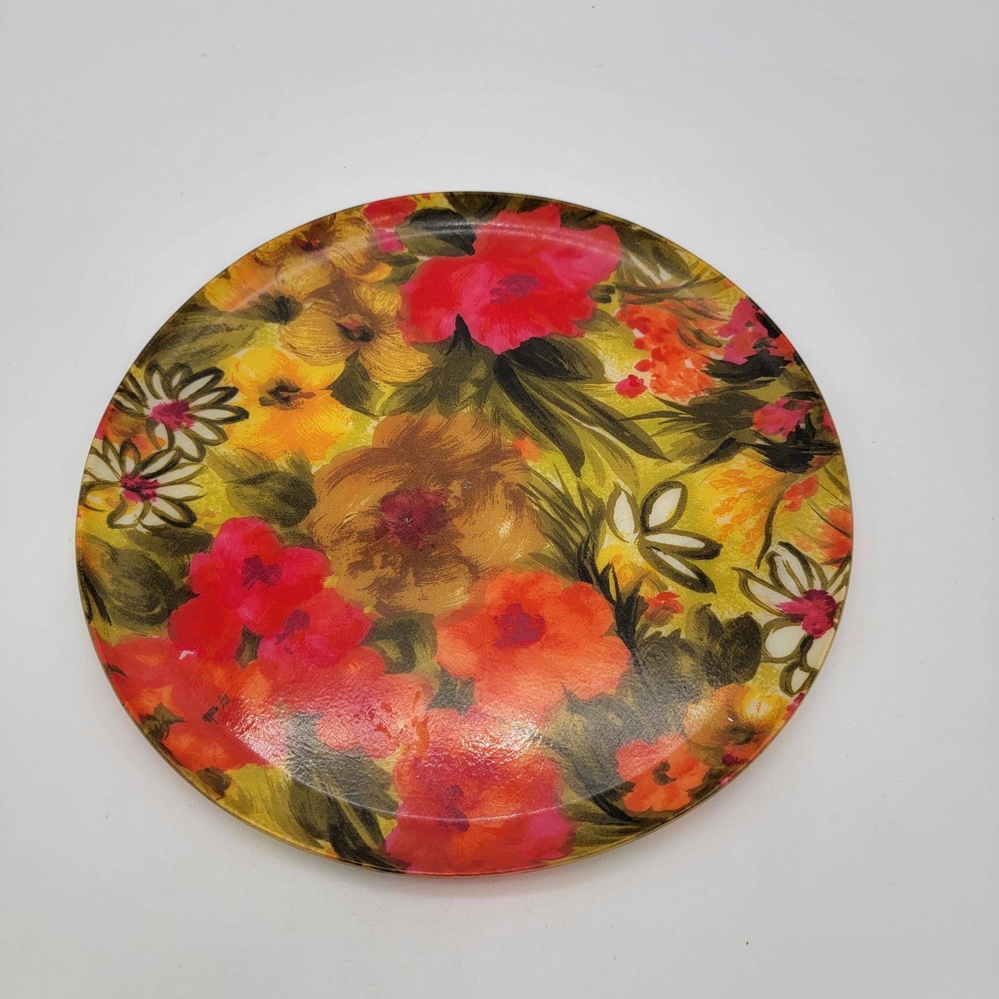 Vintage Mid Century Floral Fiberglass Plate