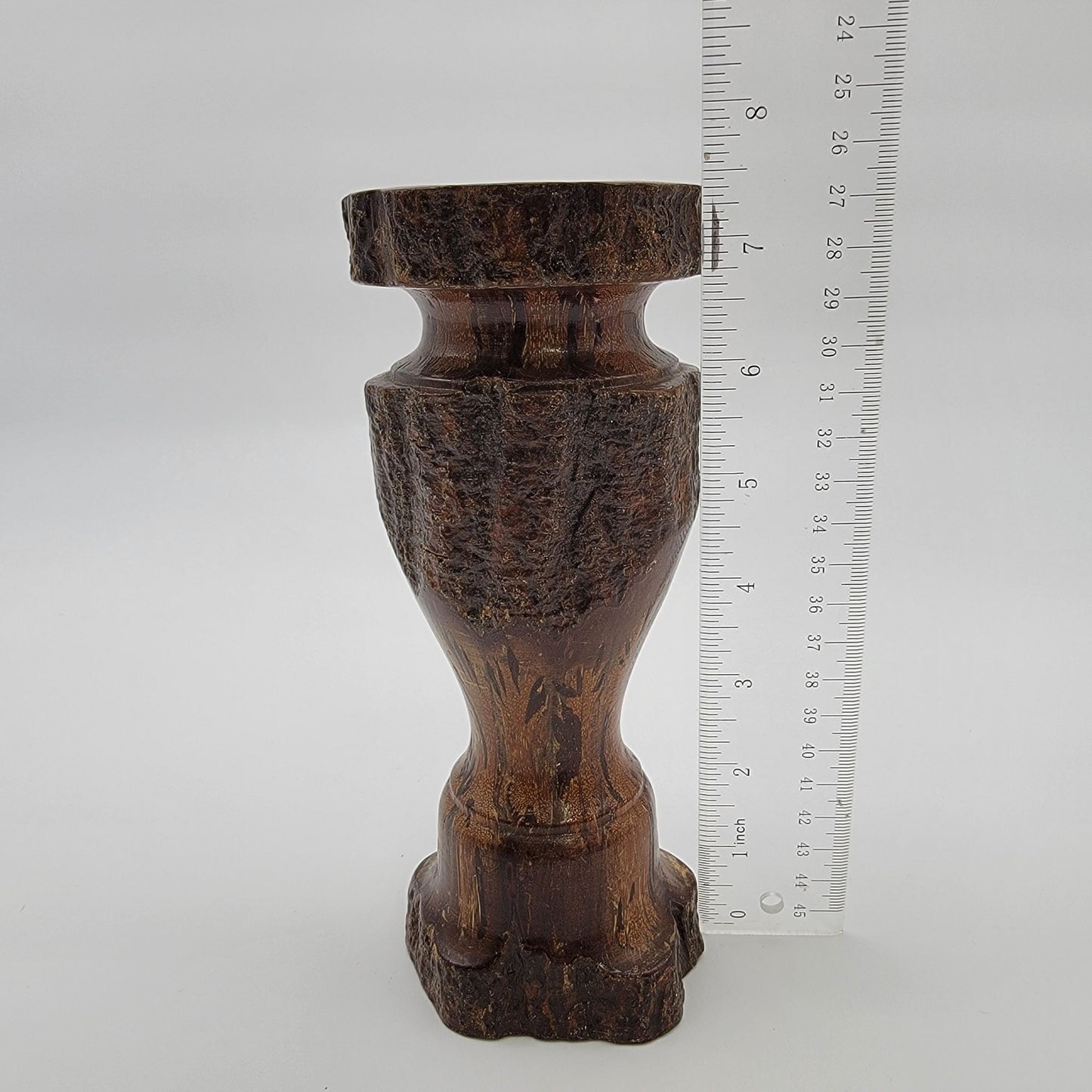 Vintage Hand-Carved Chrysanthemum Burl Wood Candle Holder