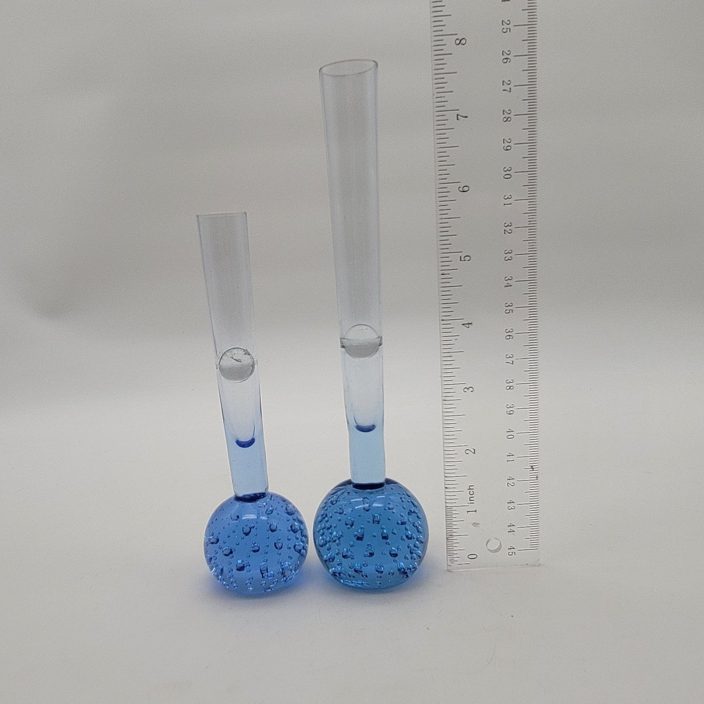 Pair of Kosta Of Sweden Controlled Bubble Blue Glass Vases