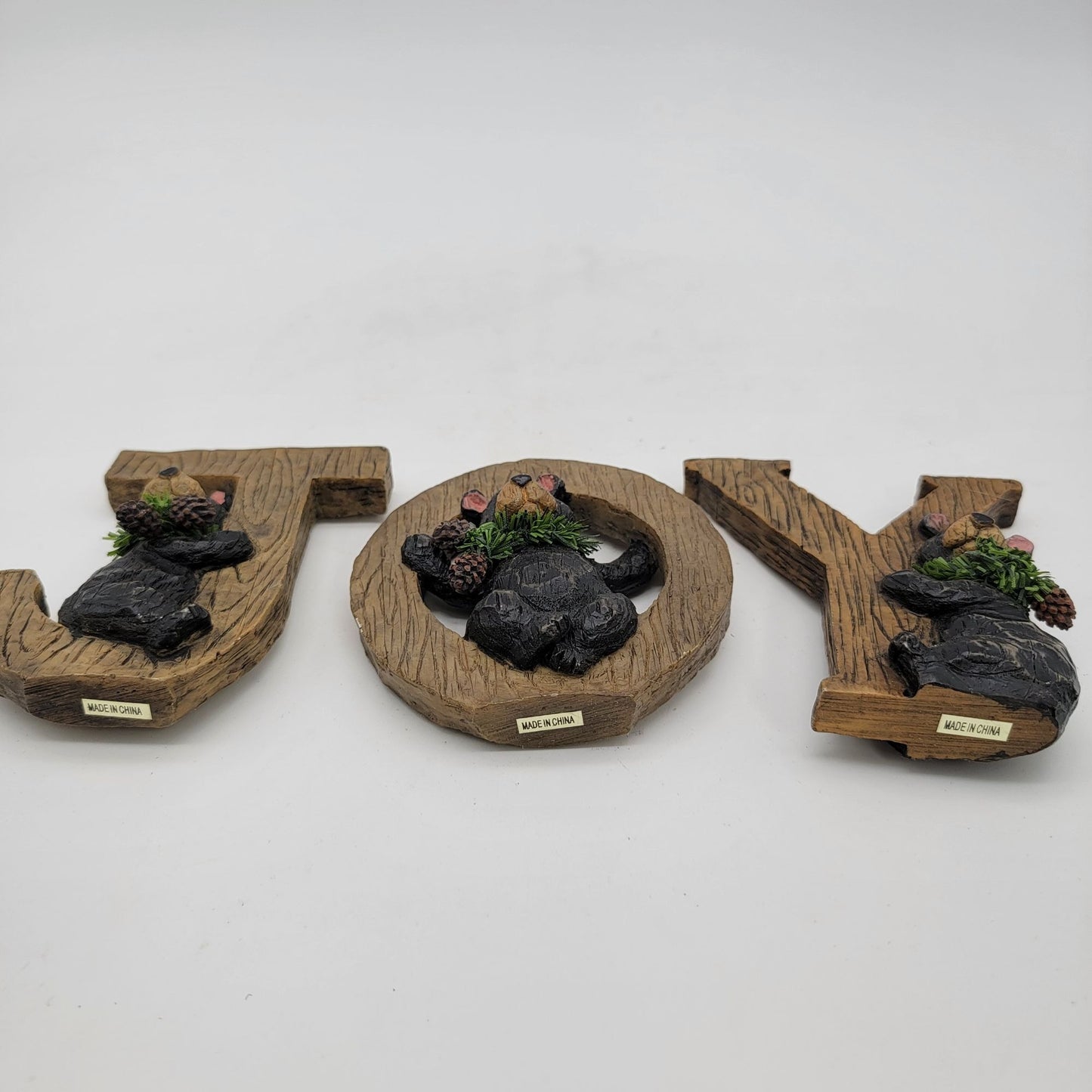 Rustic Woodland Black Bear "JOY" Figurine Set
