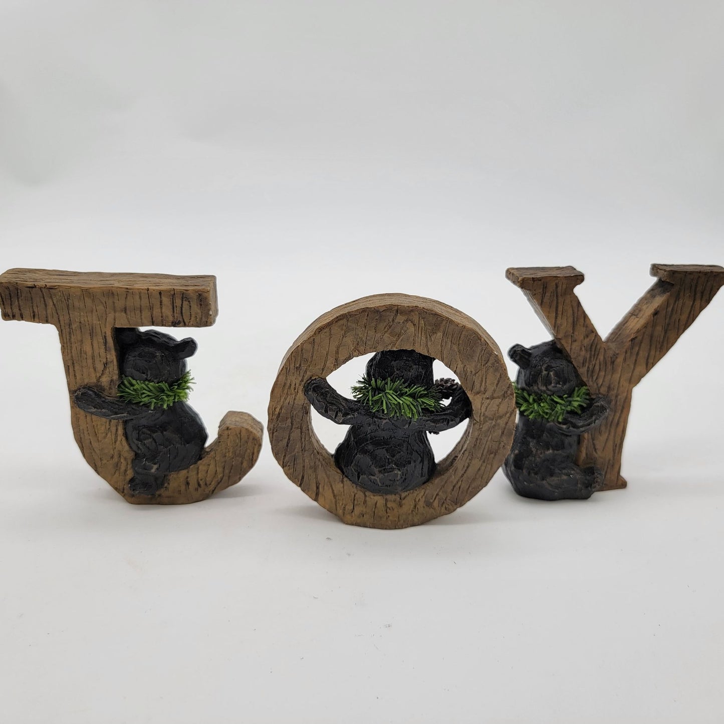 Rustic Woodland Black Bear "JOY" Figurine Set