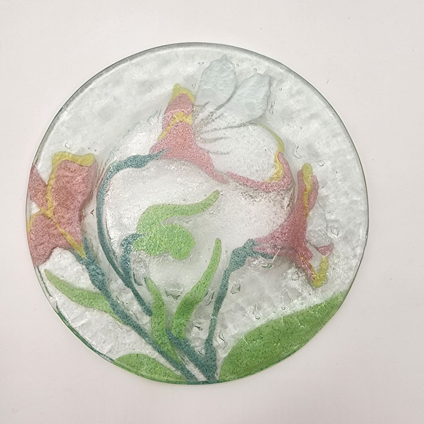 Sydenstricker Fused Glass Plate with Orange Flowers
