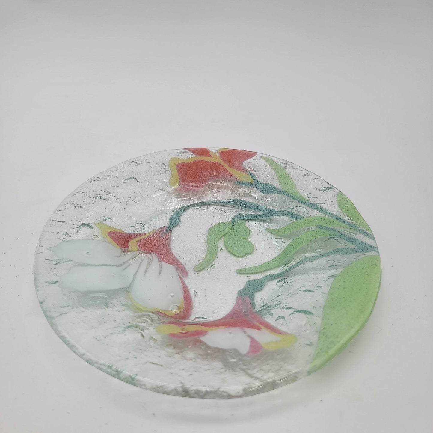 Sydenstricker Fused Glass Plate with Orange Flowers