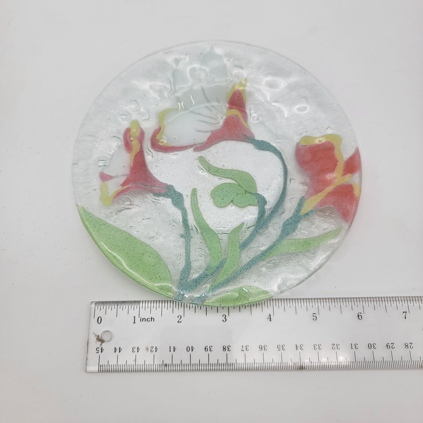 Sydenstricker Fused Glass Plate with Orange Flowers