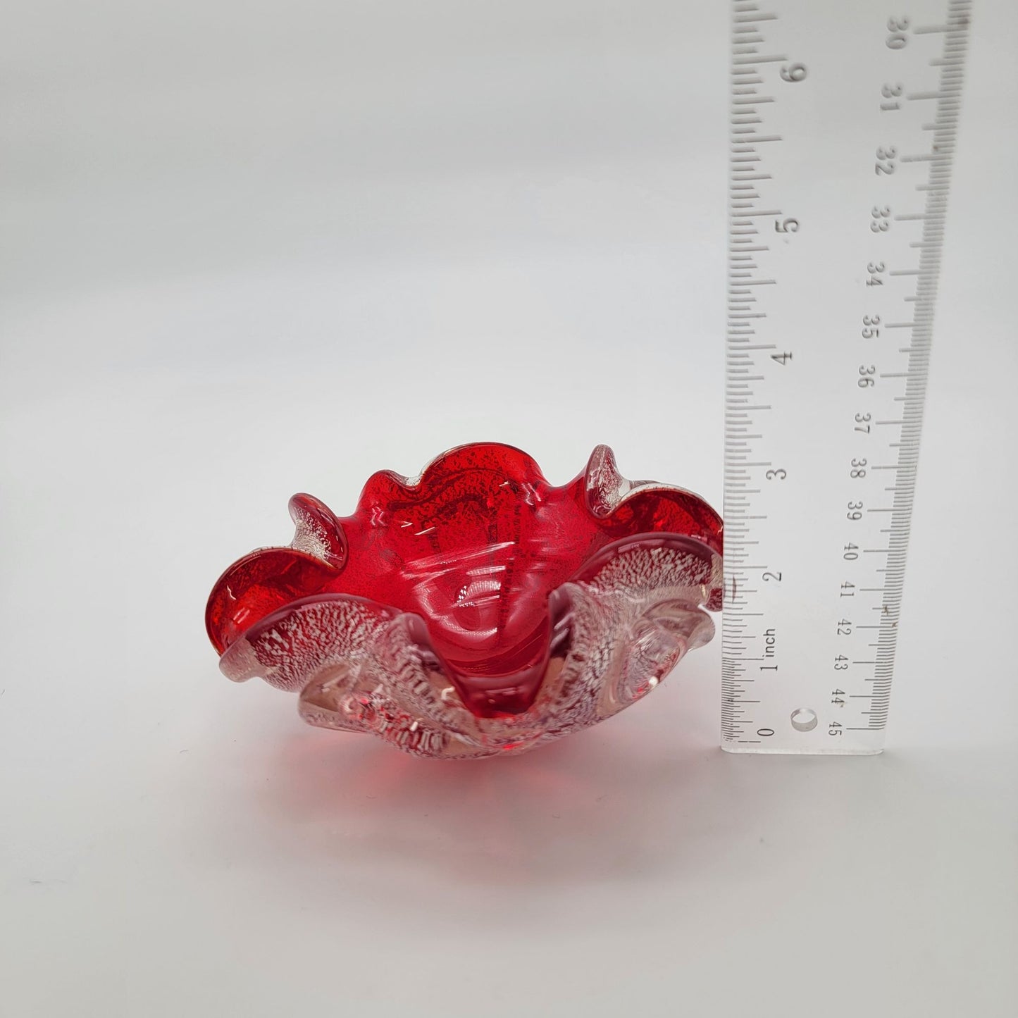 Vintage Ercole Barovier Murano Art Glass Ashtray Red & Silver Aventurine